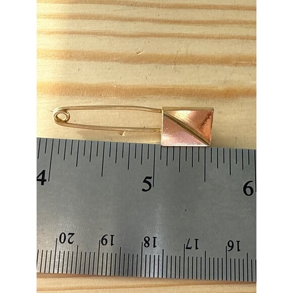 Gold Tone Geometric Safety Pin Brooch - Picture 4 of 4